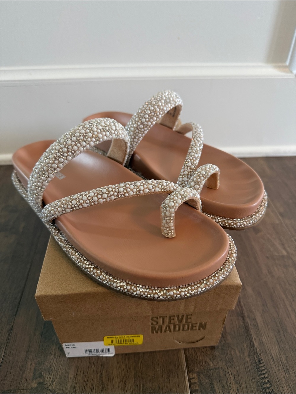 Steve Madden Mars Pearl-Embellished Slide Sandals
